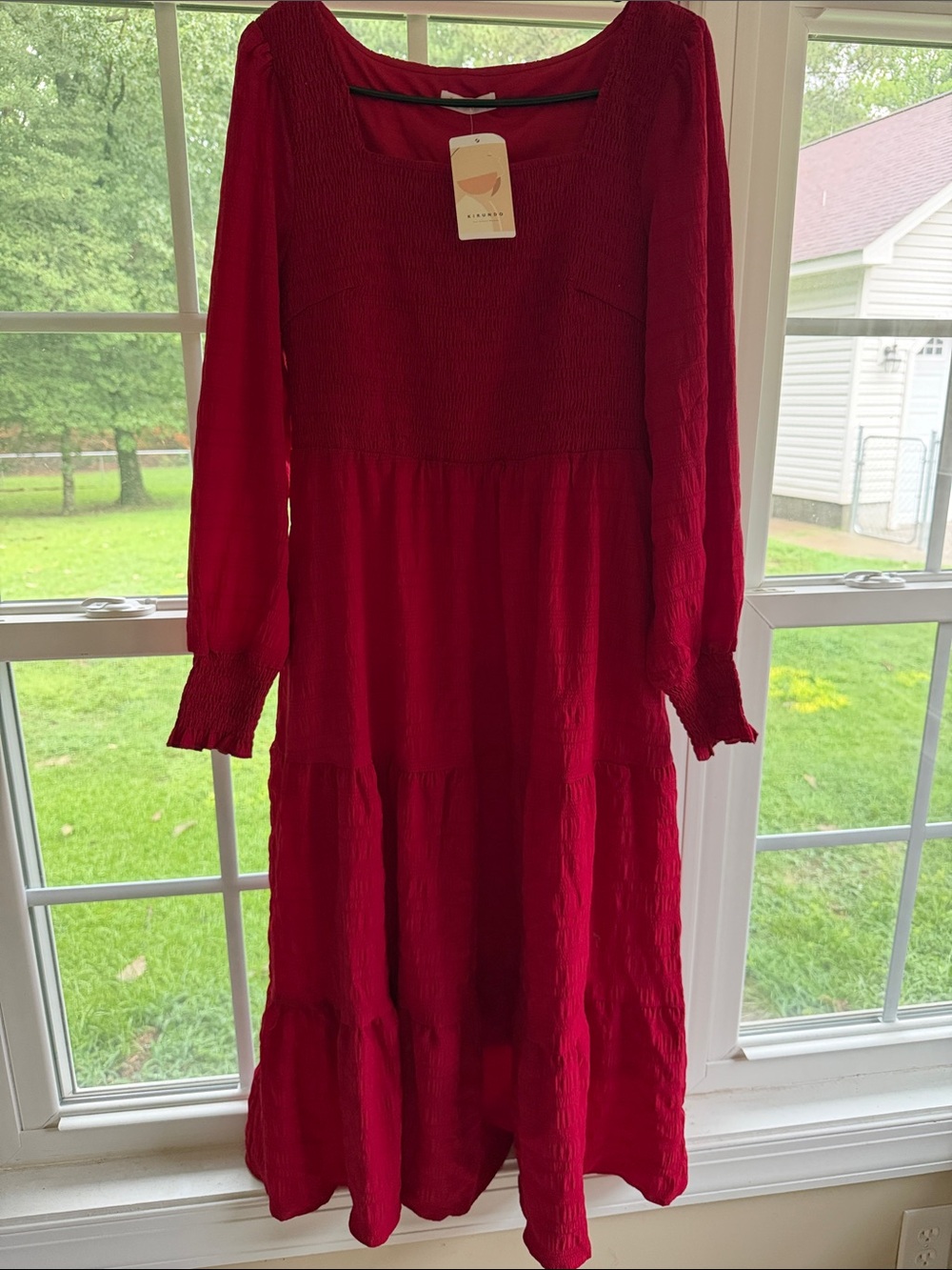 Red Tiered Long Sleeve Maxi Dress